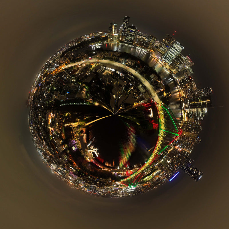 360 degree aerial panorama of Brisbane city skyline and surrounding site context