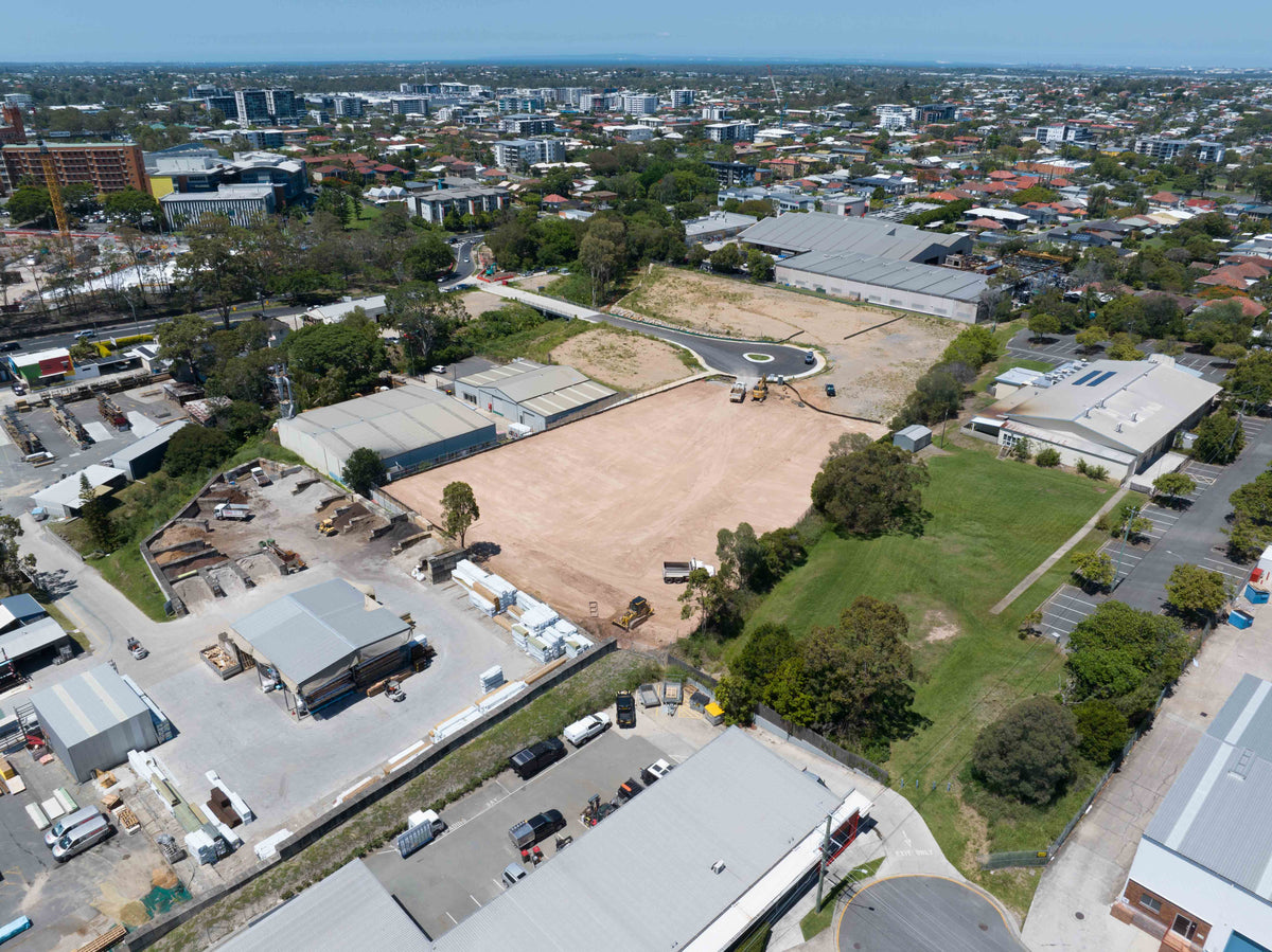 Aerial of a cleared development site in Chermside