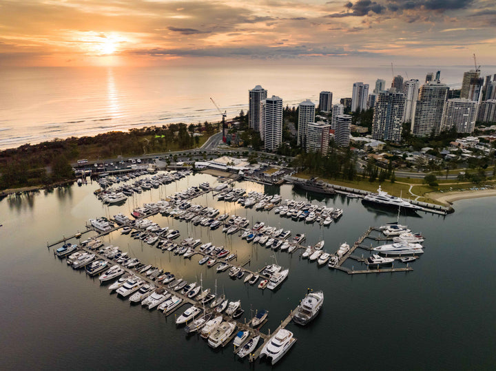 Aerial image of a marine venue captured for event and location marketing