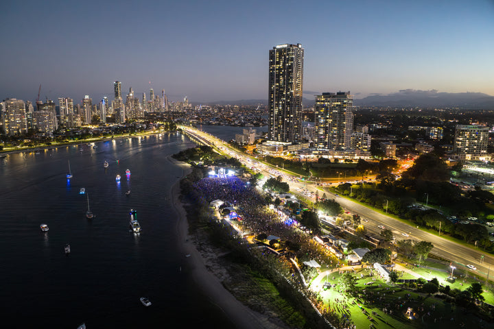 Aerial event and location context image supporting a 360 drone panorama set