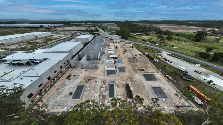 Drone photograph documenting construction progress on a commercial site
